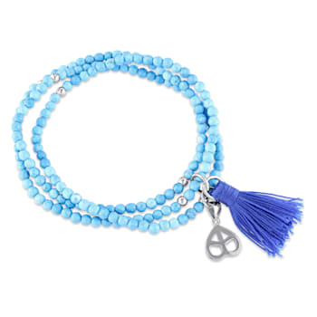20" Dyed Howlite Bead Bracelet with Blue Tassel and Heart Charm in
Sterling Silver