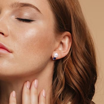 8-9MM South Sea Cultured Pearl and 1 1/3 CT TGW Created Blue Sapphire
Earrings in Sterling Silver