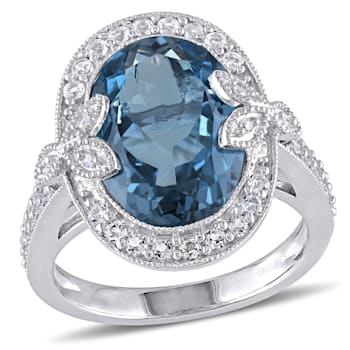 7 7/8 CT TGW London Blue and White Topaz with Diamond Accent Cocktail
Ring in Sterling Silver