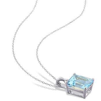 7 1/2 CT TGW Sky Blue and White Topaz Pendant with Chain in Sterling Silver