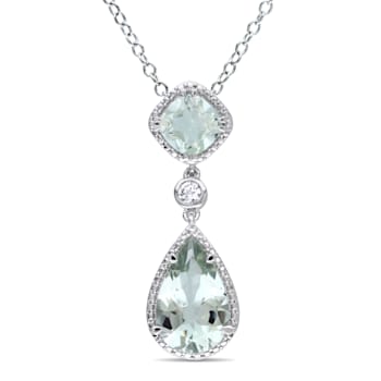 5 CT TGW Green Quartz and Created White Sapphire Teadrop Halo Pendant
with Chain in Sterling Silver