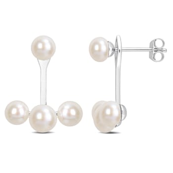5-6.5MM Freshwater Cultured Pearl Dangle Earrings in 14K White Gold
