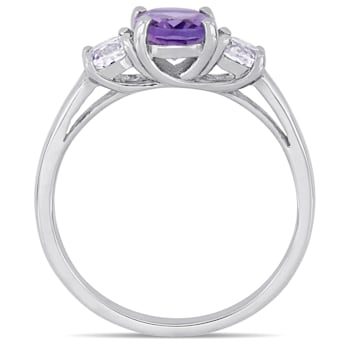 1 4/5 CT TGW Amethyst and Created White Sapphire 3-Stone Ring in
Sterling Silver