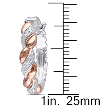 Diamond Accent Twist Hoop Earrings in 2-Tone Rose Gold and White
Sterling Silver