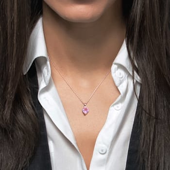 1 4/5 CT TGW Rose de France and Created White Sapphire Pendant in Rose
Plated Sterling Silver