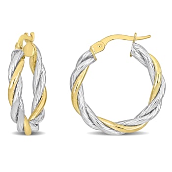 25mm Twisted Hoop Earrings in 2-Tone Yellow and White 10k Gold