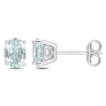 1 1/5 CT TGW Oval Aquamarine Stud Earrings in Sterling Silver