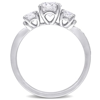 1-3/8 CT DEW Created Moissanite 3-Stone Engagement Ring in 10K White Gold