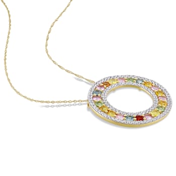 4 1/10 CT TGW Multi-Color Sapphire Circle Pendant with Chain in 14K
Yellow Gold