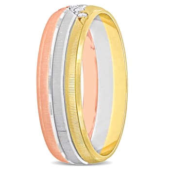 Men's  6mm Cubic Zirconia Matte Three Row Wedding Band in 10K 3-Tone Gold