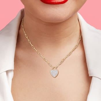 1 1/8 CT TGW Created White Sapphire Heart Pendant with Chain in Yellow
Plated Sterling Silver