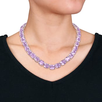 166 1/2 CT TGW Rose de France Tennis Necklace in Sterling Silver