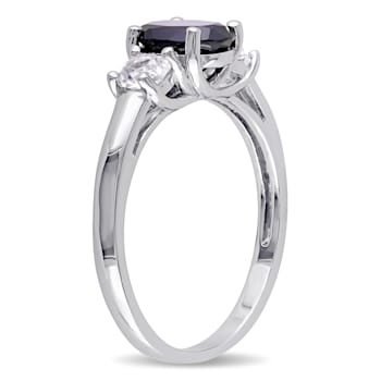 2 5/8 CT TGW Created Blue and White Sapphire 3-Stone Ring in Sterling Silver