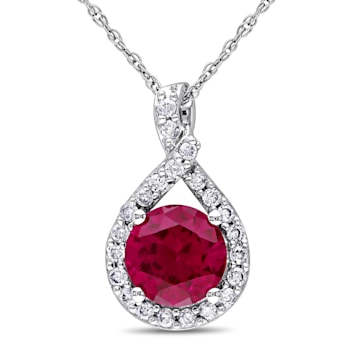 1 5/8 CT TGW Created Ruby and 1/4 CT TW Diamond Teardrop Pendant with
Chain 10K White Gold