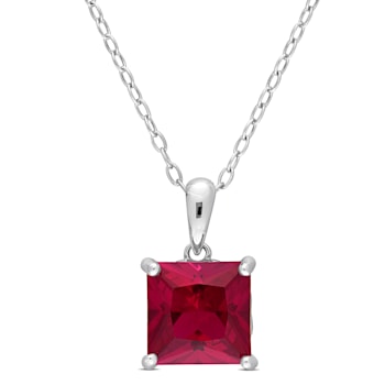 3 5/8 CT TGW Created Ruby Pendant with Chain in Sterling Silver