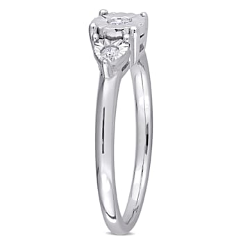 1/10 CT TW Diamond Three Stone Engagement Ring in Sterling Silver