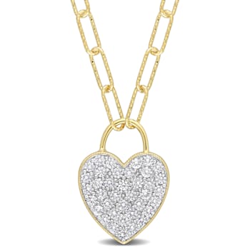 1 1/8 CT TGW Created White Sapphire Heart Pendant with Chain in Yellow
Plated Sterling Silver