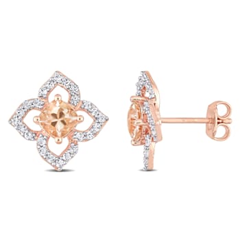 1 3/5 CT TGW Morganite and White Topaz Floral Stud Earrings in Rose
Plated Sterling Silver