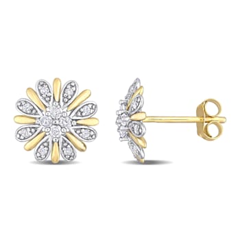 1/4 CT TW Diamond Flower Post Earrings in 2-tone 10k White & Yellow Gold