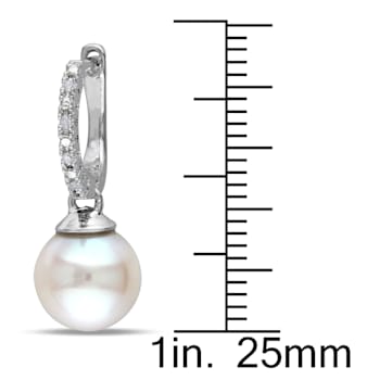 9-9.5 MM Freshwater Cultured Pearl and Diamond Accent Earrings in
Sterling Silver