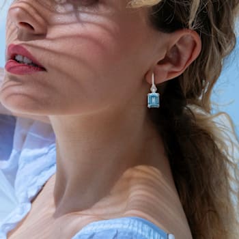 8 1/4 CT TGW Sky Blue Topaz and White Topaz Drop Earrings in Sterling Silver