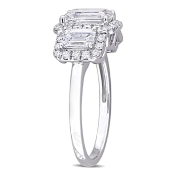 3 CT TW Lab-Grown Diamond Halo 3-Stone Ring in 14K White Gold