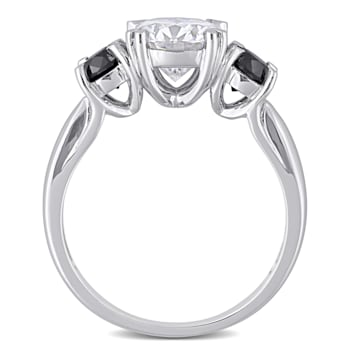 2 CT DEW Created Moissanite and 3/4 CT TW Black Diamond 3-Stone
Engagement Ring in 10K White Gold