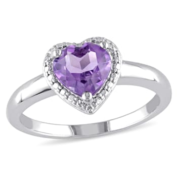 1 CT TGW Amethyst Heart Halo Ring in Sterling Silver