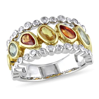 2 1/5 Multi-Color Sapphire and 1/4 CT TW Diamond Ring in 14K 2-Tone Gold
