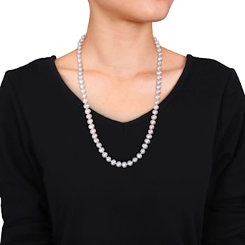 7.5 - 8 MM Cultured Freshwater Pearl Strand with Sterling Silver Clasp