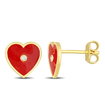 Created White Sapphire Heart Enamel Heart Earrings in Sterling Silver
