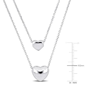 Two Heart Double Strand Charm Necklace in Sterling Silver