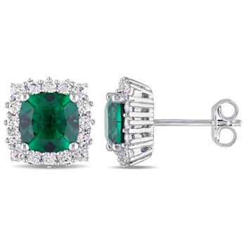 4 1/3 CT TGW Created Emerald and Created White Sapphire Stud Earrings in
Sterling Silver