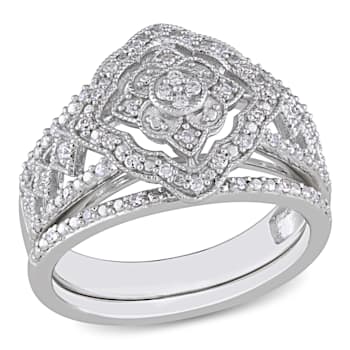 1/4 CT TW Diamond Halo Bridal Set in Sterling Silver