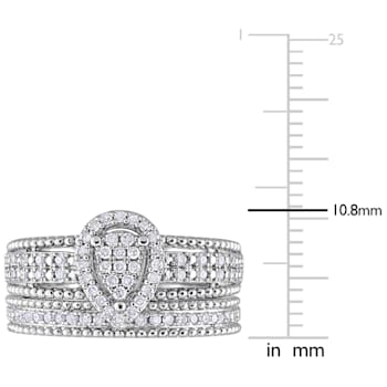 1/3 CT TW Diamond Pear Shape Cluster Bridal Set in Sterling Silver