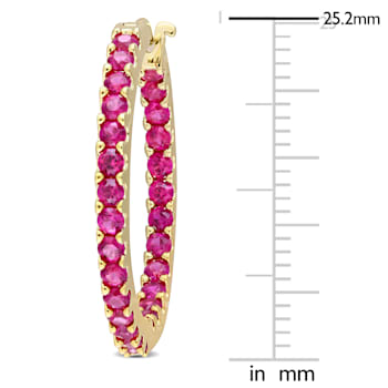 2 4/5 CT TGW Created Ruby Inside Outside Hoop Earrings in 10K Yellow Gold