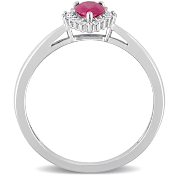 1/2 CT TGW Ruby and 1/8 CT TW Diamond Graduated Halo Ring in 14K White Gold