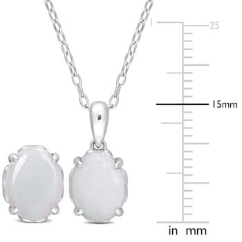 2-Pcs Set of 3 CT TGW Opal Solitaire Earrings and Pendant with Chain in
Sterling Silver