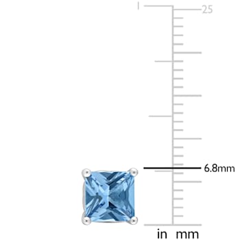 2 CT TGW Square Created Blue Spinel Stud Earrings in Sterling Silver
