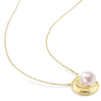8-8.5MM Freshwater Cultured Pearl Crescent Moon Pendant with Chain in
Yellow Sterling Silver