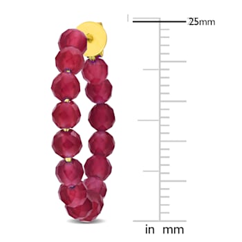 2ctw Created Ruby Beaded Hoop Earrings in Yellow Plated Sterling Silver