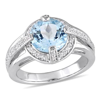 3 3/4 CT TGW Sky Blue and White Topaz Halo Split Ring in Sterling Silver