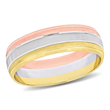 Men's 6mm Brushed Finish Wedding Band in 14K 3-Tone Gold