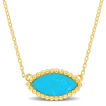 3 CT TGW Created Turquoise Necklace with Beaded Halo in Yellow Plated
Sterling Silver