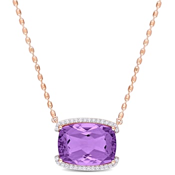 16 5/8 CT TGW Rose de France and White Topaz Halo Pendant with Chain in
Rose Plated Sterling Silver