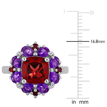 4 2/5 CT TGW Garnet and Amethyst Floral Ring in Sterling Silver