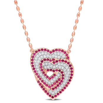 Created White Sapphire and Created Ruby Interlocking Hearts Sterling
Silver Pendant with Chain