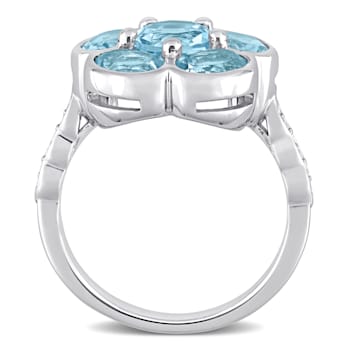 3 1/3 CT TGW Sky Blue Topaz and Diamond Accent Floral Ring in Sterling Silver