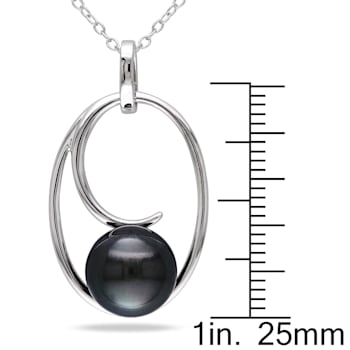 9.5-10MM Black Tahitian Cultured Pearl Geometric Pendant with Chain in
Sterling Silver