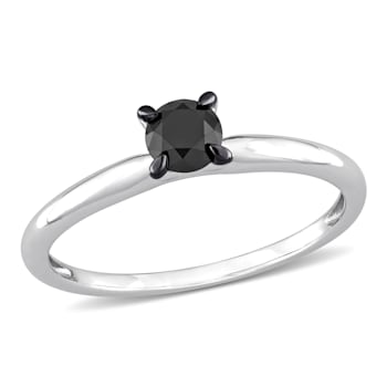 1/2 ct TW Black Diamond Solitaire Engagement Ring in 14K White Gold